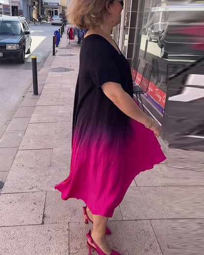 aakip™-Casual pleated ombre dress