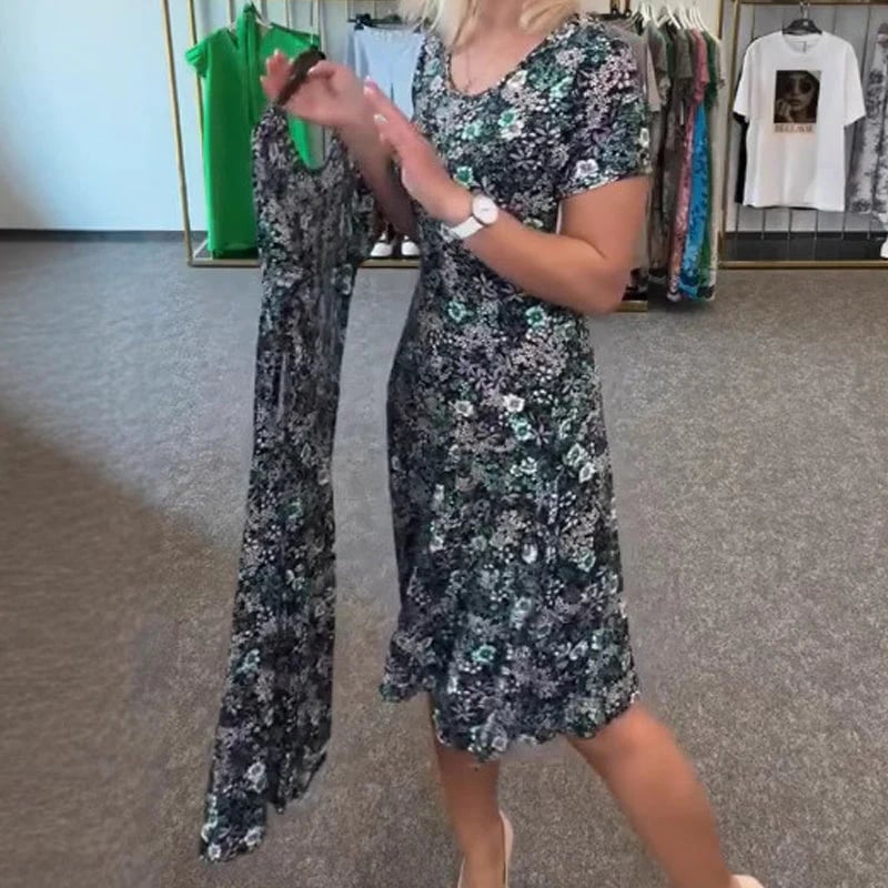 💖Women's Casual Scoop Neck Floral-Print Dress