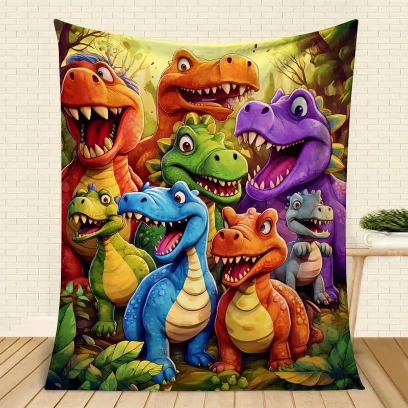 49% OFF This Week Promotions🎉🎉Soft Funny Throw Blanket Cute Smiling Dinosaurs HD Digital Print Flannel
