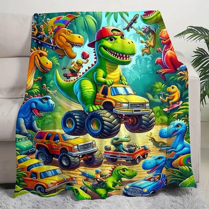 49% OFF This Week Promotions🎉🎉Soft Funny Throw Blanket Cute Smiling Dinosaurs HD Digital Print Flannel
