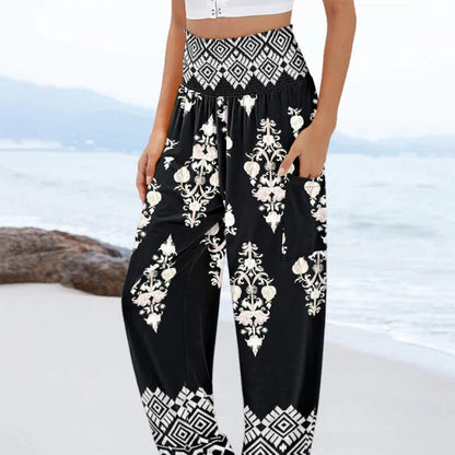 🌸Women's Casual Printed Wide Leg Pants with Pockets