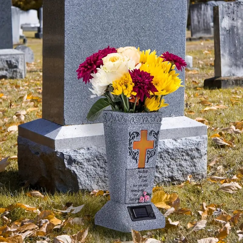 🌿 Solar Cemetery Grave Vase with LED Light