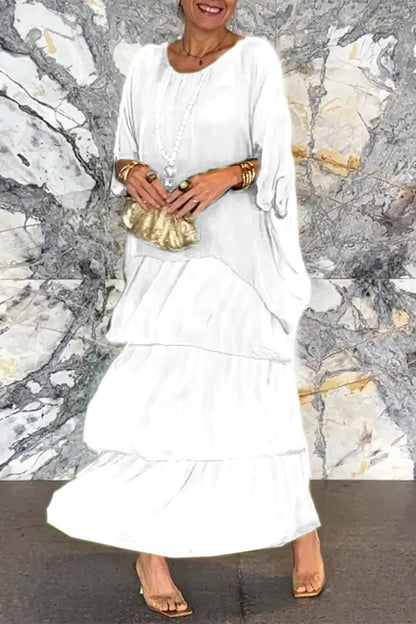 aakip™-Elegant Solid Flounce O Neck A Line Dresses