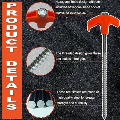 aakip™-8" Screw in Tent Stakes - Ground Anchors Screw in