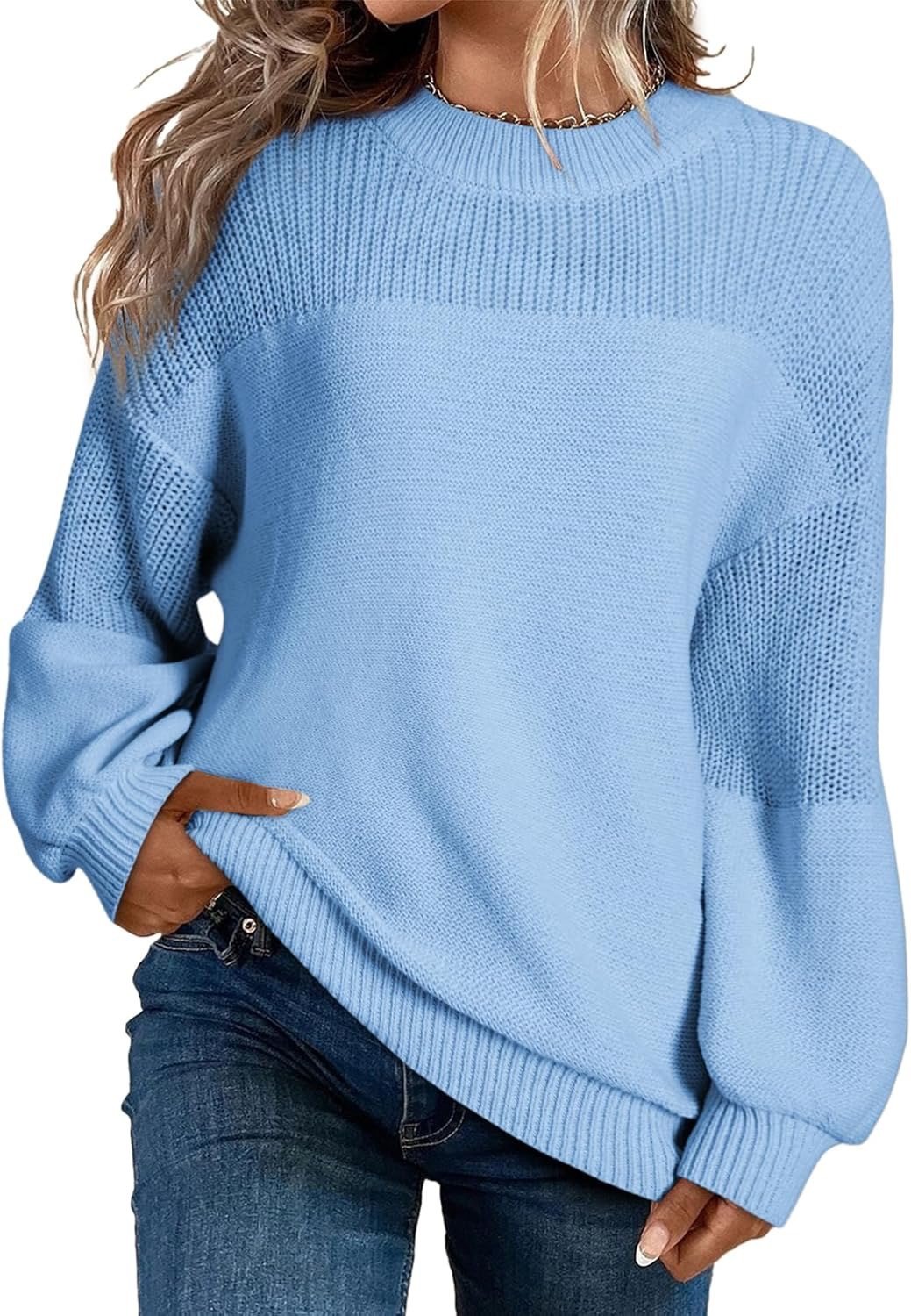 Women's Casual Long Sleeve Loose Crewneck Knit Solid Sweaters