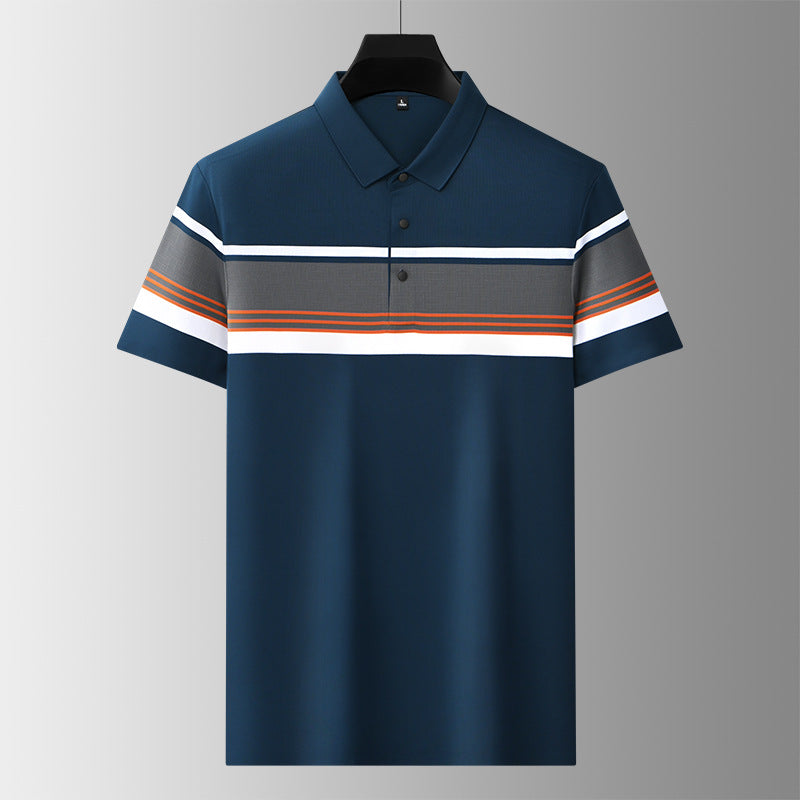 aakip™-Men's high-end casual comfortable short-sleeved T-shirt men's wide striped fashion polo shirt