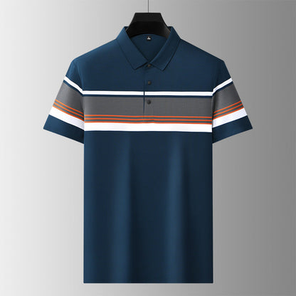 aakip™-Men's high-end casual comfortable short-sleeved T-shirt men's wide striped fashion polo shirt