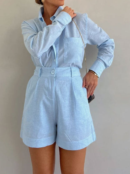 aakip™-Women's Casual Linen Blouse and Shorts Set