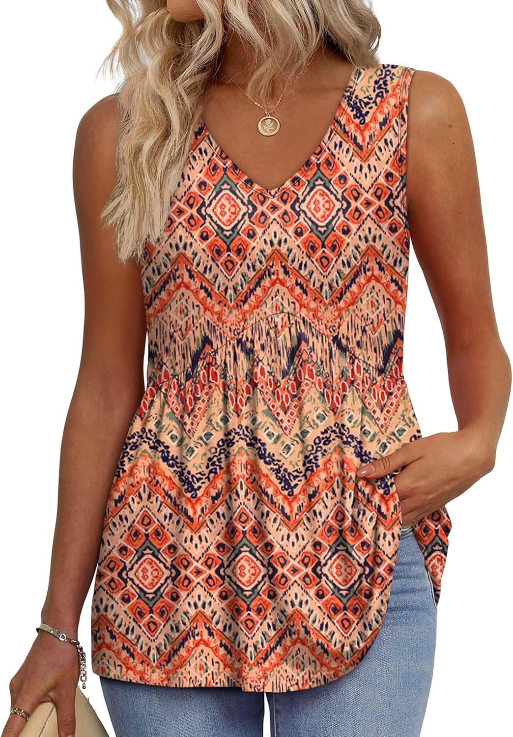 Limited time sale🔥Women's Print Flowy Sleeveless V Neck Peplum Tank Tops(BUY 3 FREE SHIPPING)