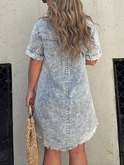 aakip™-Short Sleeve Casual Denim Shirt Dress-Buy two and get free shipping!
