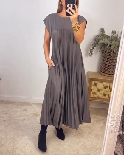 aakip™-🔥Hot sale 49% OFF🔥Women Pleated Simple Solid Colour Dress