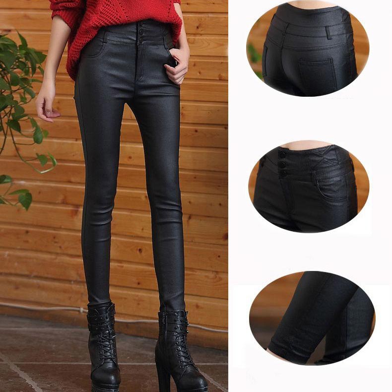 Nice Gift! 3-button Quilted Matte Leather Leggings for Women