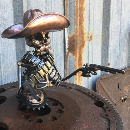 aakip™-Handmade Cast Cowboy Skull Gunslinger Hood Ornament Sculpture