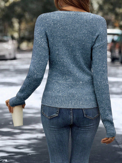 Elegant Women's Casual Knit Sweater, Long Sleeve Warm Pullover for Spring & Fall, Korean Style Holiday Fashion Top