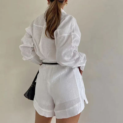 aakip™-Women's Casual Linen Blouse and Shorts Set