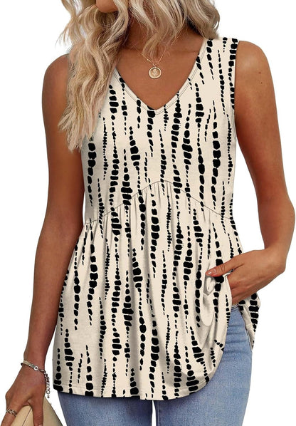 Limited time sale🔥Women's Print Flowy Sleeveless V Neck Peplum Tank Tops(BUY 3 FREE SHIPPING)