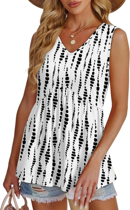 Limited time sale🔥Women's Print Flowy Sleeveless V Neck Peplum Tank Tops(BUY 3 FREE SHIPPING)