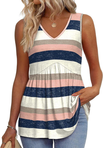 Limited time sale🔥Women's Print Flowy Sleeveless V Neck Peplum Tank Tops(BUY 3 FREE SHIPPING)