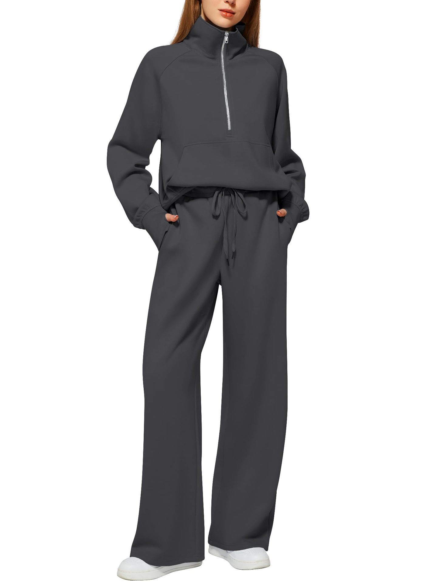 ⏰ LAST DAY SAVE 50%🔥 Women's Solid Color Cotton Half Zip Two-Piece Set