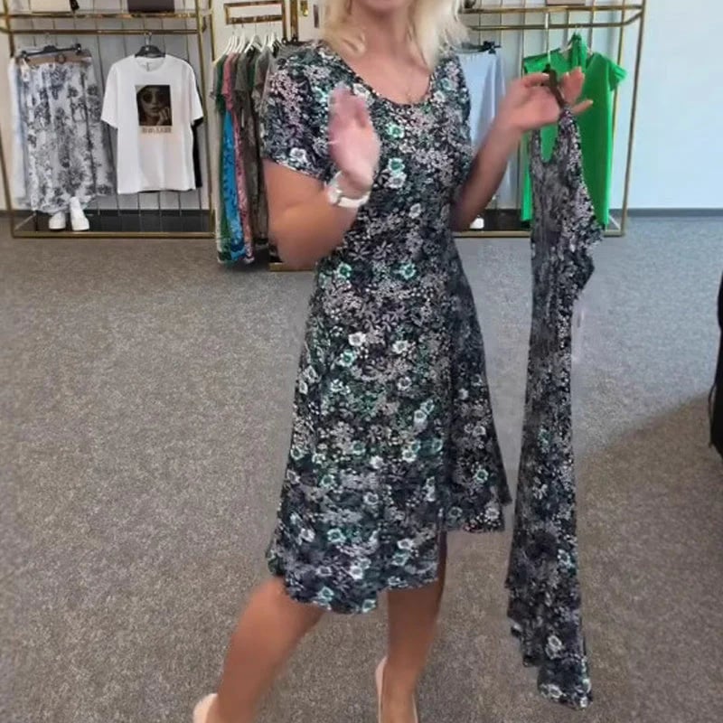💖Women's Casual Scoop Neck Floral-Print Dress