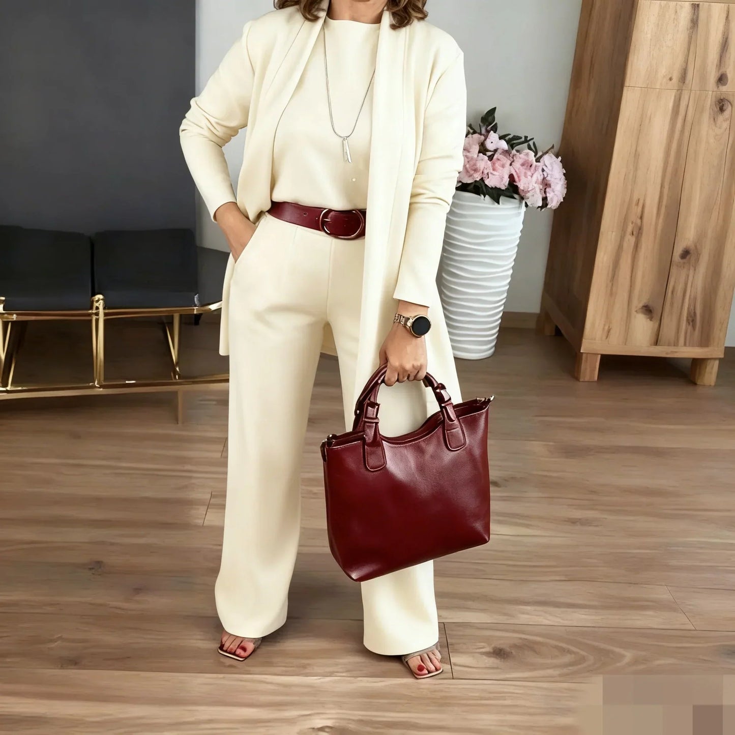 ⏳Weekend Special⏰Elegant 3-piece Set Including Long Cardigan, Top and Pants💞