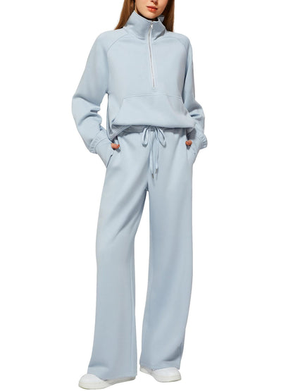 ⏰ LAST DAY SAVE 50%🔥 Women's Solid Color Cotton Half Zip Two-Piece Set