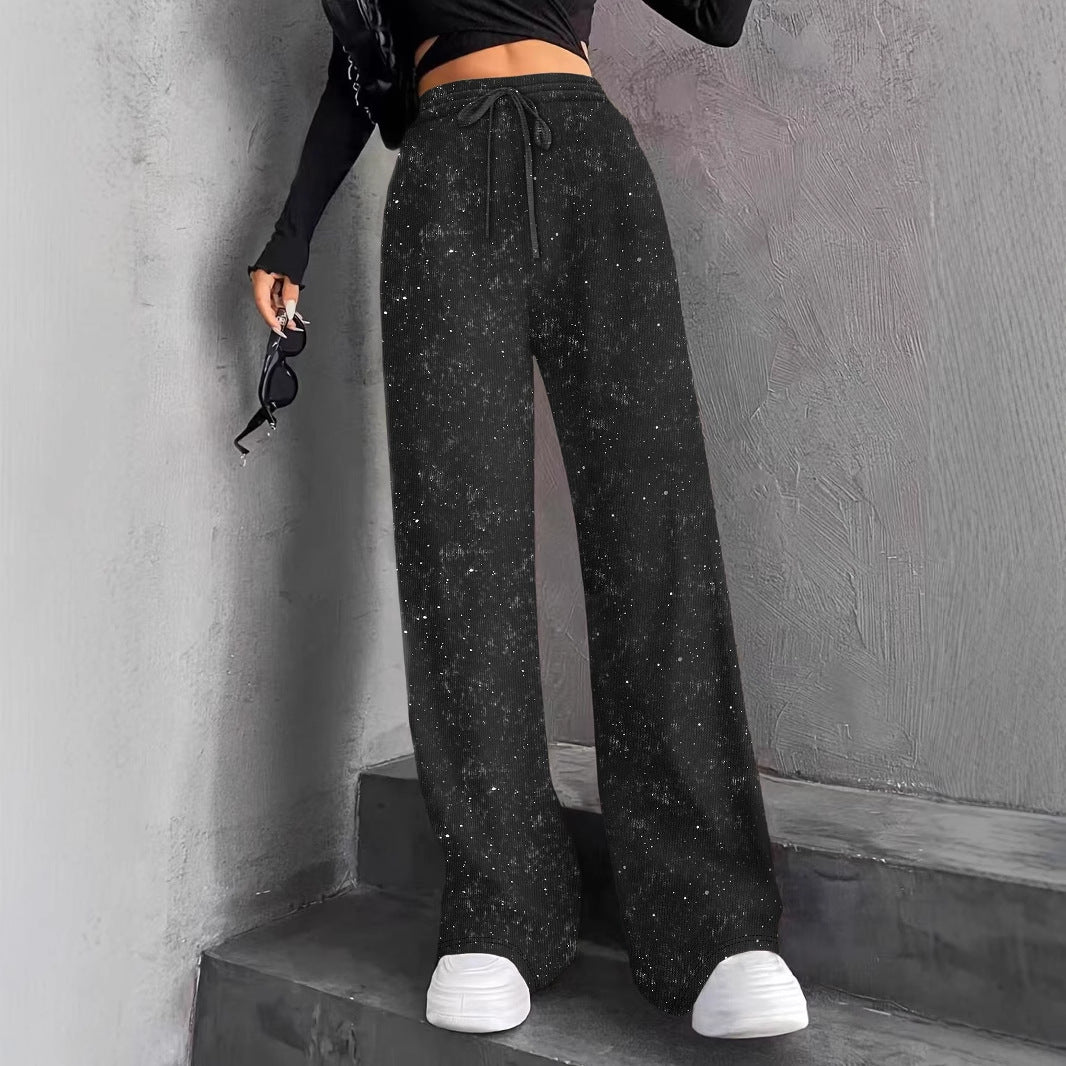 Women's Sequin Sparkle Wide Leg Pants with Elastic Waistband