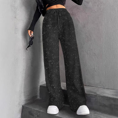 Women's Sequin Sparkle Wide Leg Pants with Elastic Waistband