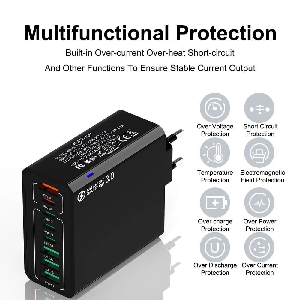 ⏳✨️8 in 1 Waterproof Ports USB Fast Charger