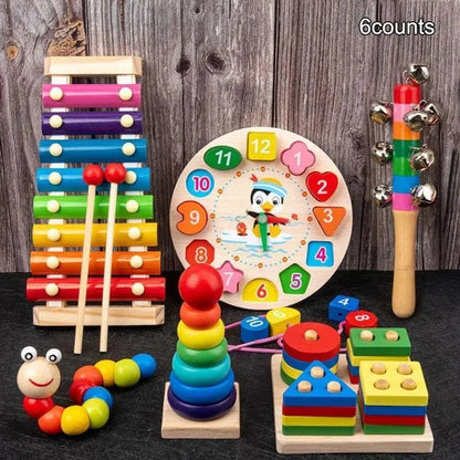 🔥6-Piece Wooden Shape Sorter Toy Set – Educational & Stacking Toy for Toddlers