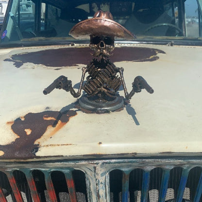 aakip™-Handmade Cast Cowboy Skull Gunslinger Hood Ornament Sculpture