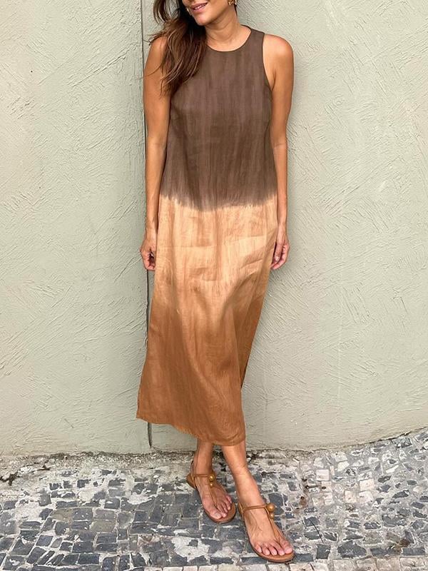 aakip™-Casual cotton and linen slit gradient tie-dye long dress(buy 2 free shipping)