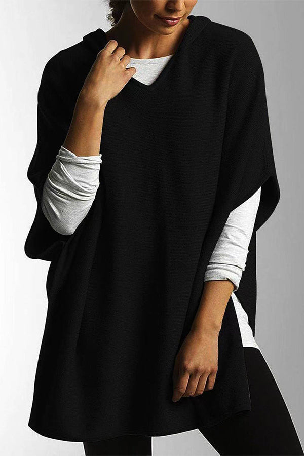 aakip™-Casual Simplicity Solid Slit Hooded Collar Tops