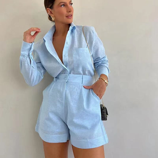 aakip™-Women's Casual Linen Blouse and Shorts Set