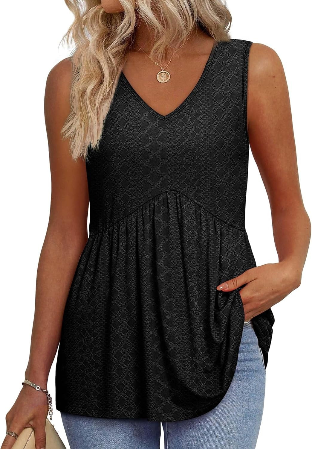 Limited time sale🔥Women's Print Flowy Sleeveless V Neck Peplum Tank Tops(BUY 3 FREE SHIPPING)