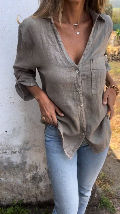 aakip™-Cotton and Linen Mid-sleeve Lapel Shirt (Buy 2 Free Shipping)