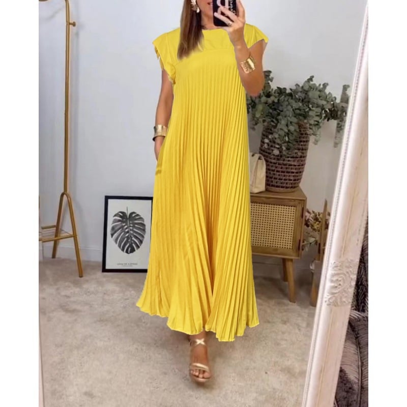 aakip™-🔥Hot sale 49% OFF🔥Women Pleated Simple Solid Colour Dress