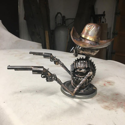 aakip™-Handmade Cast Cowboy Skull Gunslinger Hood Ornament Sculpture