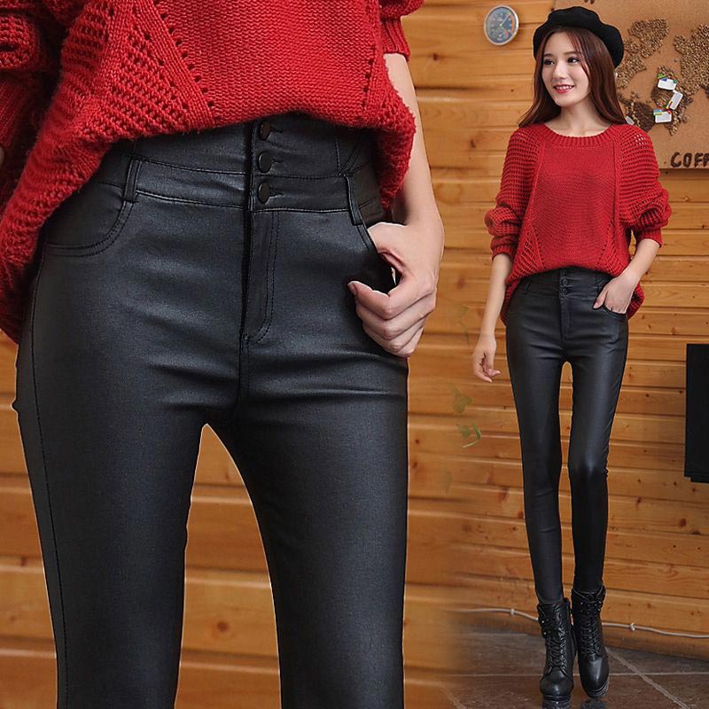 Nice Gift! 3-button Quilted Matte Leather Leggings for Women