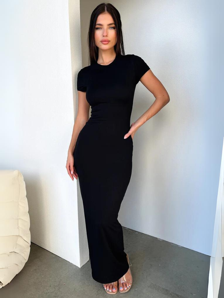 Women's Solid Color Slim Fit Short Sleeve Dress