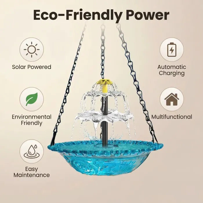 Solar Cascade Hanging Bird Bath Fountain