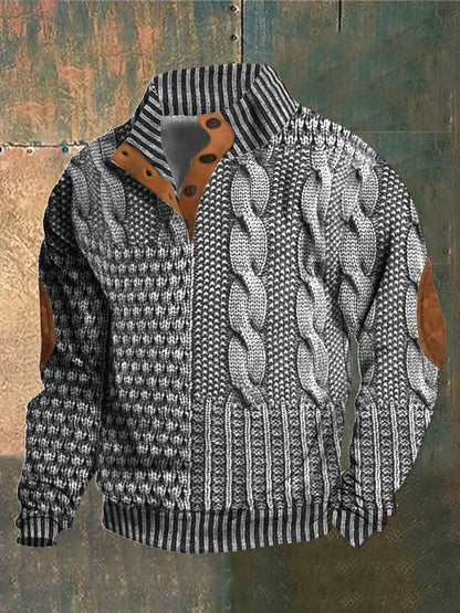 aakip™-Elegant texture men's casual retro cashmere stand collar button sweatshirt