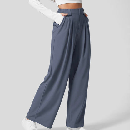 aakip™-2024 High Waisted Plicated Side Pocket Wide Leg Waffle Casual Pants