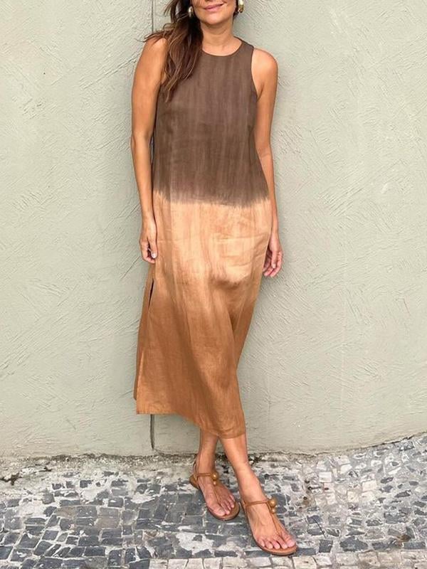 aakip™-Casual cotton and linen slit gradient tie-dye long dress(buy 2 free shipping)