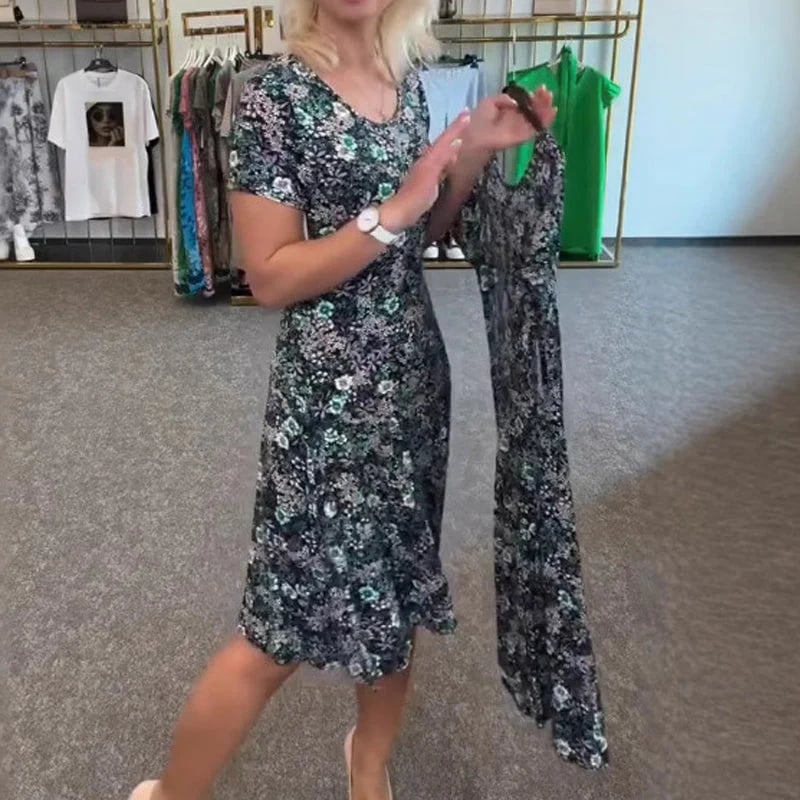 💖Women's Casual Scoop Neck Floral-Print Dress