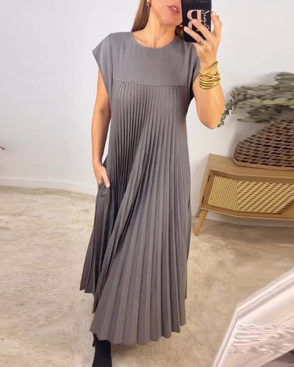 aakip™-🔥Hot sale 49% OFF🔥Women Pleated Simple Solid Colour Dress