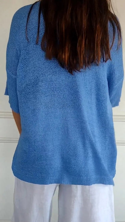 aakip™-Solid Color Knitted V-neck Top