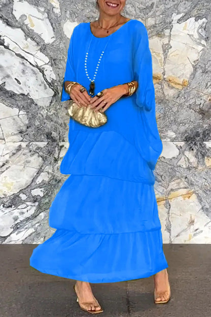 aakip™-Elegant Solid Flounce O Neck A Line Dresses