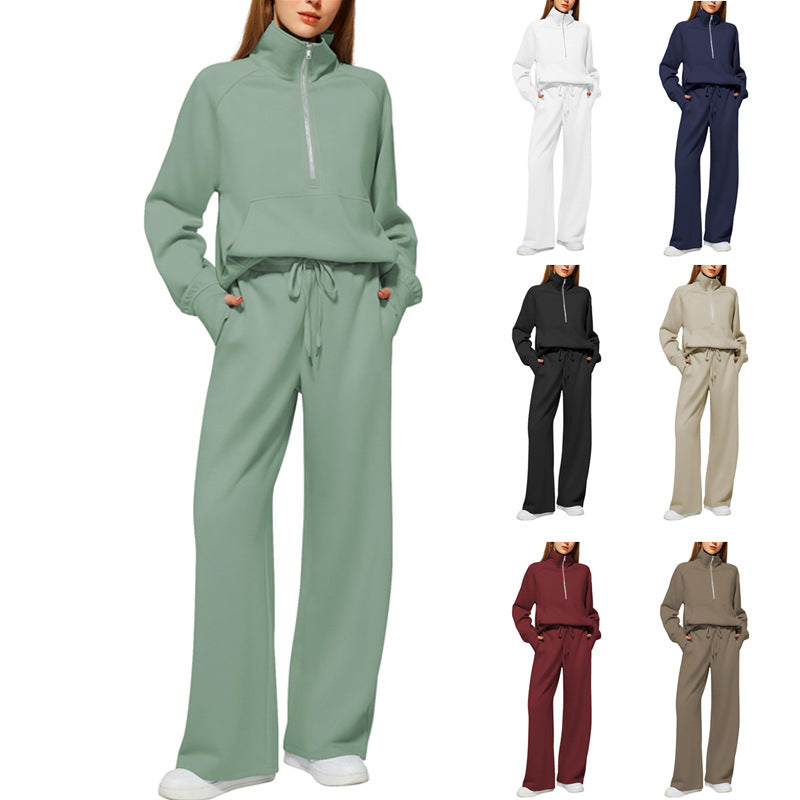 ⏰ LAST DAY SAVE 50%🔥 Women's Solid Color Cotton Half Zip Two-Piece Set