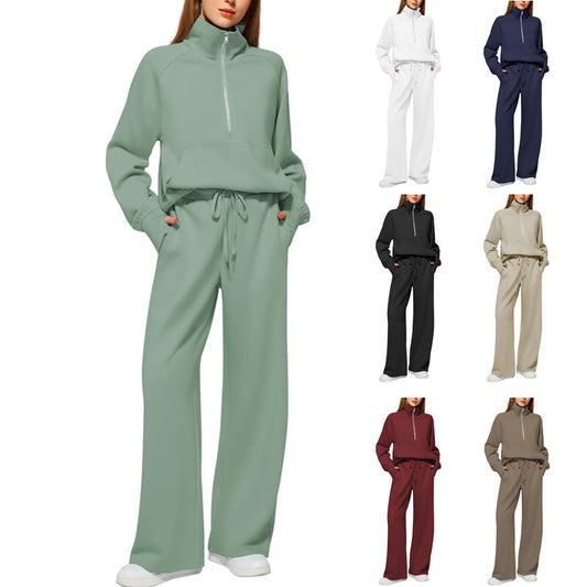 ⏰ LAST DAY SAVE 50%🔥 Women's Solid Color Cotton Half Zip Two-Piece Set